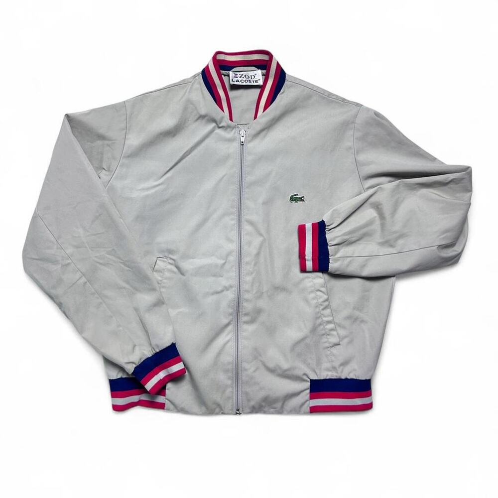 Izod Lacoste Vintage 80s Bomber Track Zip Sportswear Jacket Khaki Tan Medium